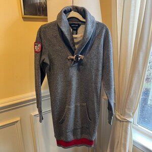 Ralph Lauren Girls Fleece Hoodie Sweater Dress Gray Toggle Ski Patch Size M 8-10